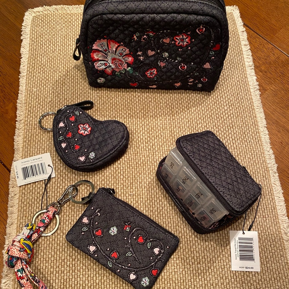 Vera Bradley 5-piece Accessories Set - Denim and Stitched Flowers